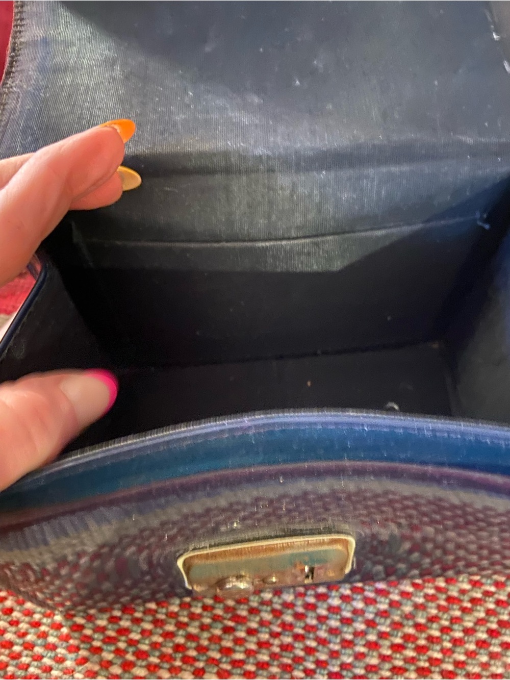 Vintage Navy and White Patent Top-Handle Mini Bag - Picture 4 of 13